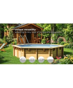 Gre Piscina in legno Macadamia 632x335x130 cm con scaletta e filtro sabbia