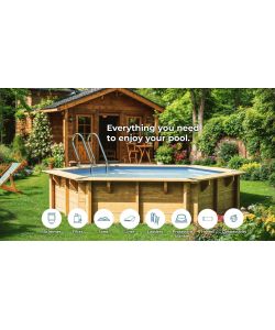 Gre Piscina in legno Macadamia 632x335x130 cm con scaletta e filtro sabbia