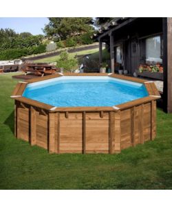 Gre Piscina Vasto 428 cm Blu Rotonda in Legno con Filtrazione Inclusa