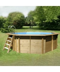 Gre Piscina Vasto 428 cm Blu Rotonda in Legno con Filtrazione Inclusa