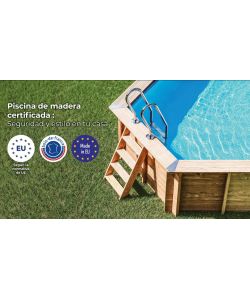 Gre Piscina Vasto 428 cm Blu Rotonda in Legno con Filtrazione Inclusa