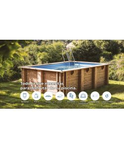 Gre Piscina Vasto 428 cm Blu Rotonda in Legno con Filtrazione Inclusa