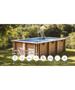 Gre Piscina fuori terra Papaya rettangolare 520x320 cm legno h133