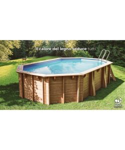 Gre Piscina Fuori Terra Ovale Bambu 2 in Legno 535x335 H136 cm
