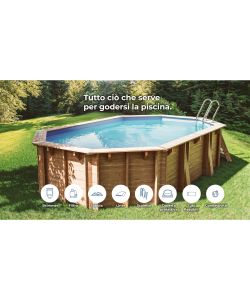Gre Piscina Fuori Terra Ovale Bambu 2 in Legno 535x335 H136 cm