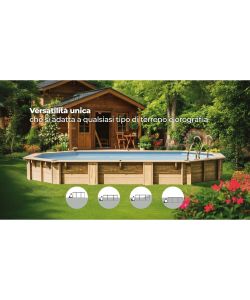 Gre Piscina Fuori Terra Ovale Bambu 2 in Legno 535x335 H136 cm