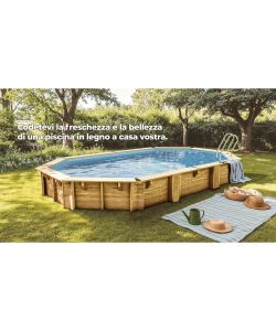 Gre Piscina Fuori Terra Ovale Bambu 2 in Legno 535x335 H136 cm