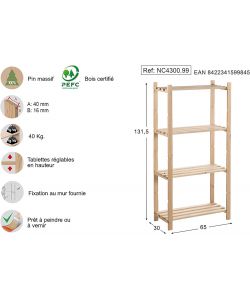 Astigarraga Scaffale in Pino - 4 Ripiani - Naturale