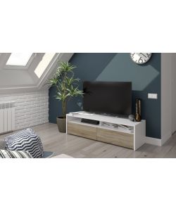 Mobile TV Bianco Artik e Rovere Canadian - 130x42 cm - Da Assemblare