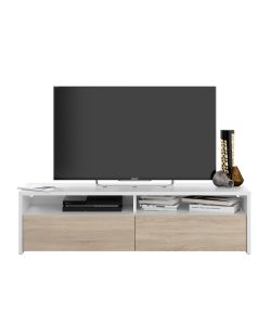 Mobile TV Bianco Artik e Rovere Canadian - 130x42 cm - Da Assemblare