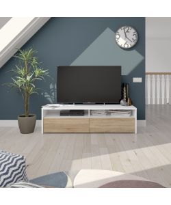 Mobile TV Bianco Artik e Rovere Canadian - 130x42 cm - Da Assemblare