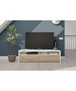 Mobile TV Bianco Artik e Rovere Canadian - 130x42 cm - Da Assemblare