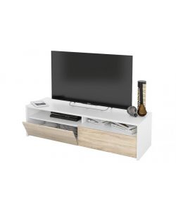 Mobile TV Bianco Artik e Rovere Canadian - 130x42 cm - Da Assemblare