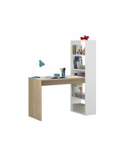 Fores Scrivania e Libreria Duplo in Bianco Artik e Rovere Canadian - Design Reversibile