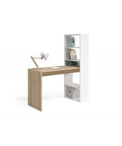 Fores Scrivania e Libreria Duplo in Bianco Artik e Rovere Canadian - Design Reversibile