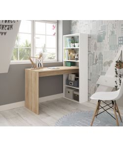 Fores Scrivania e Libreria Duplo in Bianco Artik e Rovere Canadian - Design Reversibile