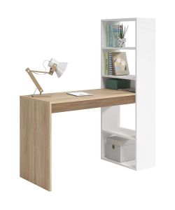 Fores Scrivania e Libreria Duplo in Bianco Artik e Rovere Canadian - Design Reversibile