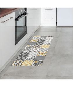 Estores Collection Tappeto Vinile Croma Patch Grigio e Ambra 50x140 cm