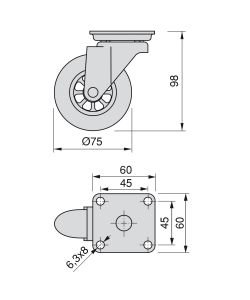 Emuca 2 ruote Slip con piastra per montaggio diam. 75 mm trasparente