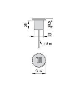 Emuca Connettore rotondo a incasso, 2 prese USB, D. 37 mm