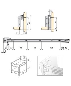 Emuca Kit cassetto per cucina Ultrabox, altezza 86 mm, prof. 450 mm, 10 u.