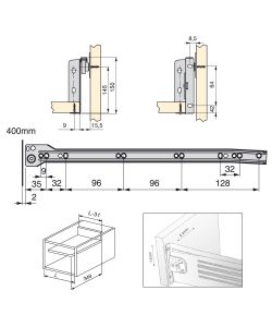 Emuca Kit Cassetto Cucina Ultrabox 150mm Altezza 400mm Grigio Metallizzato