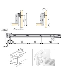 Emuca Kit cassetto per cucina Ultrabox, altezza 150 mm, prof. 400 mm, 10 u.