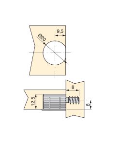 Emuca Supporto per ripiani, D. 20 mm, 12,5 mm + Perni D. 6,8 mm, Zama e Acciaio, Nichelato, 20 u.