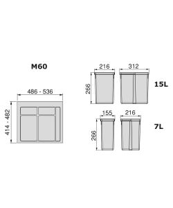 Emuca Contenitori per raccolta differenziata, 12 L + 7 L + 7 L, 3 u. + Base