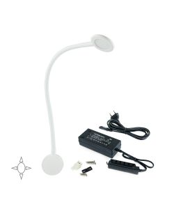 Emuca Applique LED, rotondo, braccio flessibile, sensore touch, 2 USB, Bianco, Convertitore 30 W