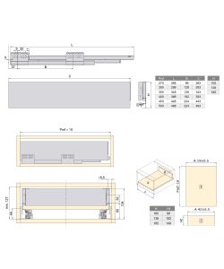 Emuca Kit cassetto per cucina Concept, altezza 105 mm, prof. 350 mm, Grigio antracite