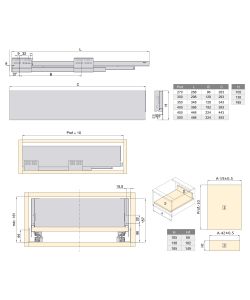 Emuca Kit cassetto per cucina Concept, altezza 105 mm, prof. 450 mm, Grigio antracite