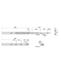 Emuca Kit Guide per cassetti, a sfera, 45 x 600 mm, estrazione totale