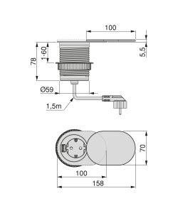 Emuca Torretta con 1 presa e con 1 usb, da incasso, con coperchio