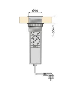 Emuca Torretta con 2 prese e con 2 usb inox