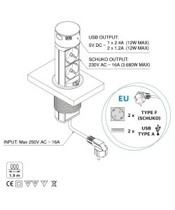 Emuca Torretta con 2 prese e con 2 usb inox