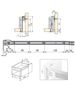 Emuca Kit cassetto per cucina Ultrabox, altezza 118 mm, prof. 450 mm