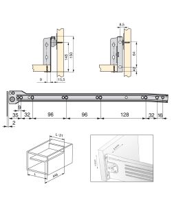 Emuca Kit Cassetto Cucina Ultrabox 150mm Grigio Metallizzato - 450mm