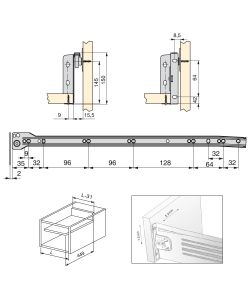 Emuca Kit cassetto per cucina Ultrabox, altezza 150 mm, prof. 500 mm