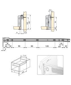 Emuca Kit Cassetto Cucina Ultrabox 150mm Altezza 500mm Grigio Metallizzato