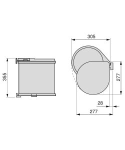 Emuca Pattumiera per differenziata, 13L  plastica, rivestimento di acciaio inox