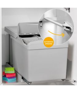 Emuca Pattumiere per raccolta differenziata per cucina, 1 x 16L + 2 x 7,5L, fissaggio inferiore, estrazione automatica, Plastica grigia