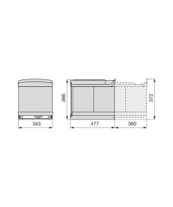 Emuca Pattumiere per raccolta differenziata per cucina, 1 x 16L + 2 x 7,5L, fissaggio inferiore, estrazione automatica, Plastica grigia