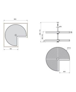 Emuca Kit Cestello girevole per mobile di cucina, 270, modulo 800 mm, Bianco