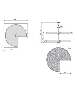 Emuca Cestello girevole per mobile da cucina, 270, modulo 800 mm, Medio