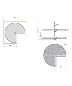 Emuca Cestello girevole per mobile da cucina, 270, modulo 900 mm, Bianco