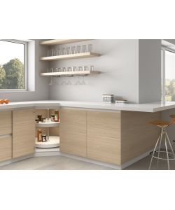 Emuca Coppia di cestelli circolari Shelvo per mobili da cucina, 800, Plastica bianca, Tecnoplastica e Alluminio