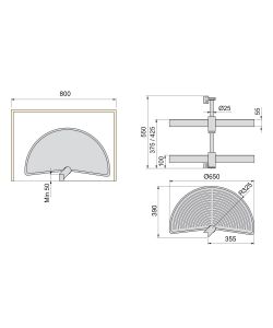 Emuca Cestello girevole per mobile da cucina, 180°, modulo 800 mm, Bianco