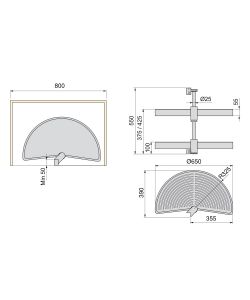 Emuca Cestello girevole per mobile da cucina, 180, modulo 800 mm, Bianco