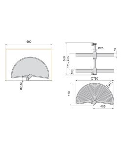 Emuca Cestello girevole per mobile da cucina, 180, modulo 900 mm, Bianco